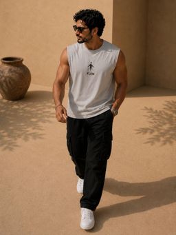 FLCN - Grey Solid/Plain Boxy Tank Top