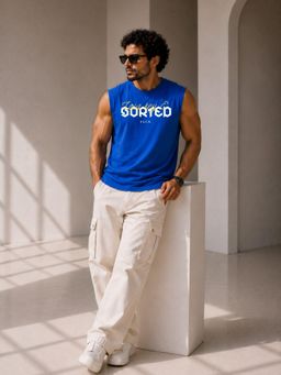FLCN - Blue Typography Boxy Tank Top