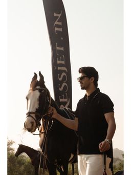 Dressjet - Black Self Design Regular Polo T-Shirt