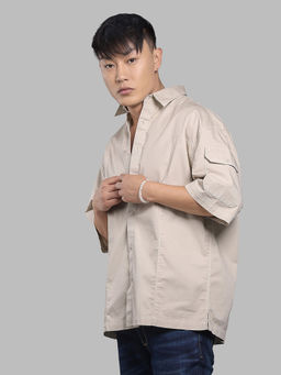 ROOKIES - Beige Solid/Plain Oversized Shirt