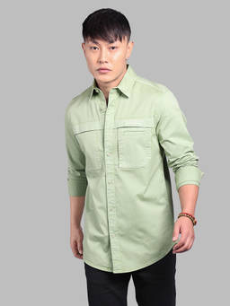 ROOKIES - Green Solid/Plain Relaxed Shirt