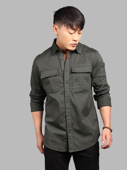ROOKIES - Green Solid/Plain Relaxed Shirt