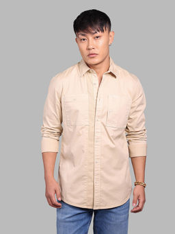 ROOKIES - Beige Solid/Plain Relaxed Shirt