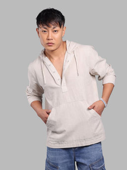 ROOKIES - Beige Solid/Plain Oversized Shirt