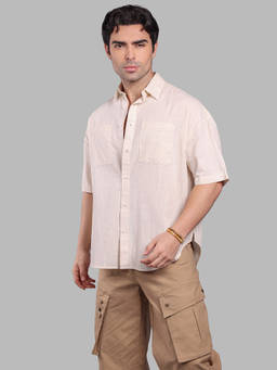 ROOKIES - Beige Solid/Plain Oversized Shirt
