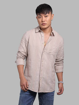 ROOKIES - Beige Stripes Relaxed Shirt