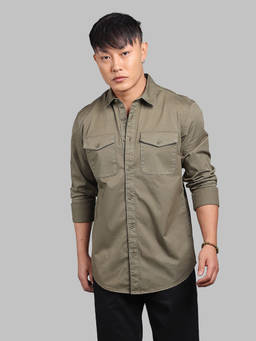 ROOKIES - Green Solid/Plain Relaxed Shirt