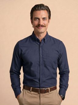 THE FORMAL CLUB - Navy Blue Solid/Plain Regular Formal Shirt