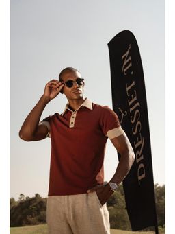 Dressjet - Rust Textured Regular Polo T-Shirt