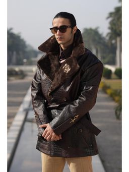 Dressjet - Brown Self Design Regular Jacket