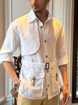 Dressjet - White Self Design Regular Shirt