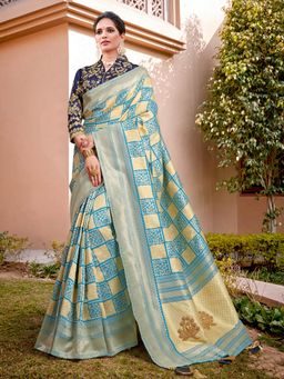 Odette - Blue Weaved Silk Designer Saree with Unstitched Blouse