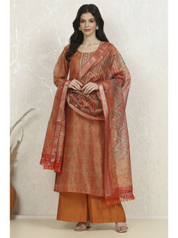 Biba - Orange Chanderi Unstitched Suit (Set of 3)
