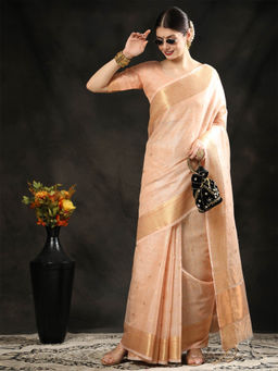 Odette - Peach Maheshwari Silk Woven Saree with Unstitched Blouse (Set of 2)