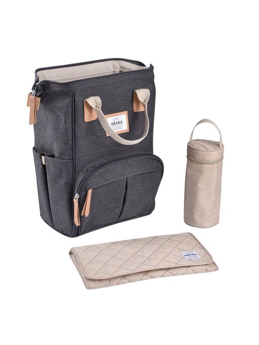 Beaba Dark Grey Wellington Daiper Bag with Changing Mat and Bottle Holder(Newborn)
