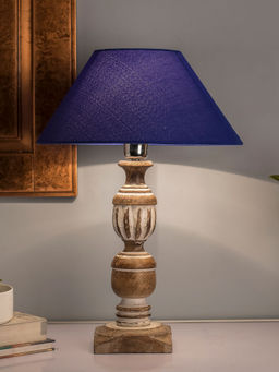 Homesake - White Trophy Carved Table Lamp Blue Shade