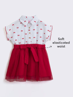 Hopscotch - Pure Cotton Bow Print Casual Knee Length Dress