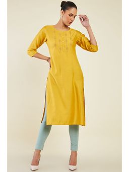 Soch - Womens Mustard Viscose Embellished-Sequined Kurta