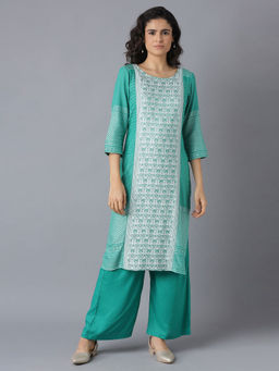 Aurelia - Green Printed Kurta-Palazzo (Set of 2)