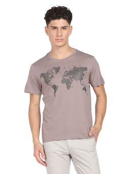 Arrow Newyork - Men Beige Crew Neck Graphic Print Cotton T-Shirt