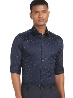 Arrow - Men Navy Blue Spread Collar Manhattan Slim Fit Printed Formal Shirt