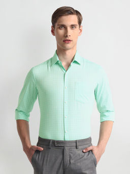 Arrow - Graph Check Cotton Dobby Green Formal Shirt