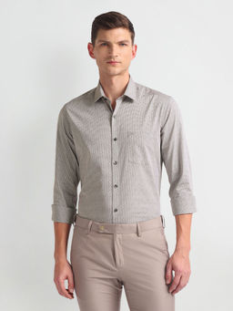 Arrow - Manhattan Slim Fit Dobby Brown Printed Formal Shirt