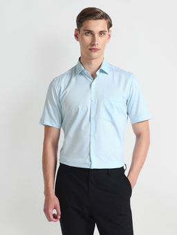 Arrow - Short Sleeve Textured Blue Formal Shirt