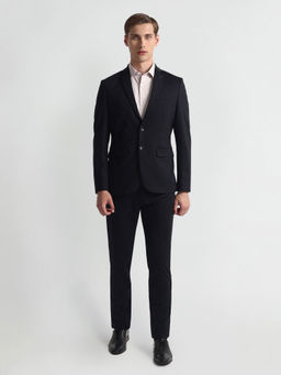 Arrow - Zero Calorie Slim Fit Navy Blue Self Design Suit (Set of 2)