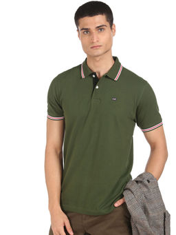 Arrow Sports - Men Olive Solid Cotton Pique Polo T-Shirt