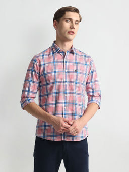 Arrow Sports - Tartan Check Slim Fit Pink Casual Shirt