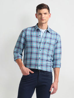 Arrow Sports - Linen Blend Blue Slim Fit Casual Shirt