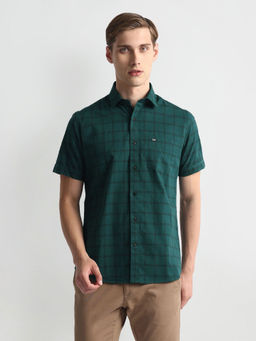Arrow Sports - Windowpane Check Cotton Green Casual Shirt