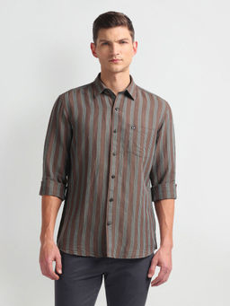 Arrow Sports - Linen Blend Slim Fit Dark Brown Casual Shirt