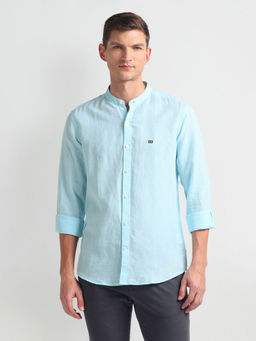Arrow Sports - Mandarin Neck Slim Fit Blue Casual Shirt