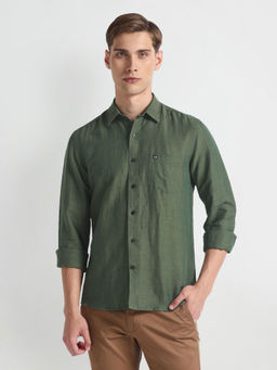 Arrow Sports - Manhattan Slim Fit Solid Olive Casual Shirt