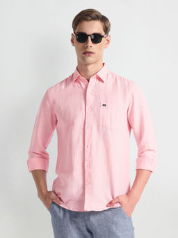 Arrow Sports - Manhattan Slim Fit Solid Pink Casual Shirt