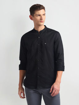 Arrow Sports - Mandarin Neck Slim Fit Black Casual Shirt