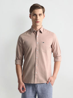 Arrow Sports - Heathered Slim Fit Mauve Casual Shirt