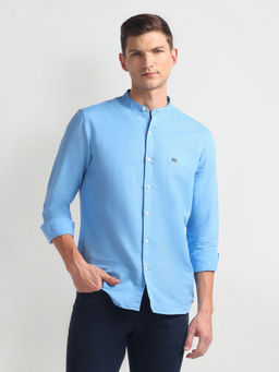 Arrow Sports - Mandarin Neck Slim Fit Blue Casual Shirt
