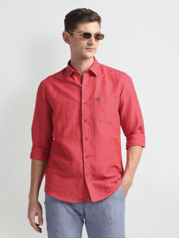Arrow Sports - Linen Blend Slim Fit Magenta Casual Shirt