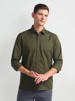 Arrow Sports - Manhattan Slim Fit Solid Olive Casual Shirt