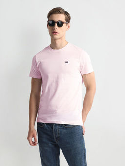 Arrow Sports - Crew Neck Solid Pink T-Shirt