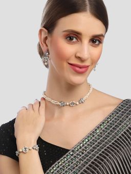 Karatcart - Handcrafted Oxidized Silver Necklace with Earrings and Bracelet (Set of 3)