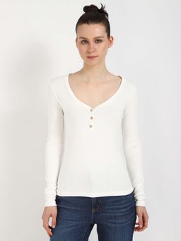 Tommy Hilfiger - Off White Solid Slim Fit T-Shirt