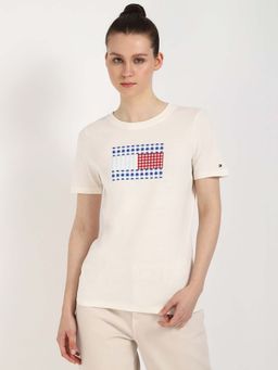Tommy Hilfiger - Off White Printed Regular Fit T-Shirt
