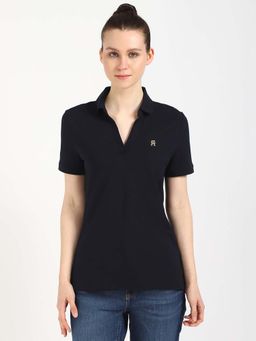 Tommy Hilfiger - Navy Blue Solid Regular Fit Polo T-Shirt