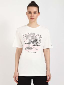 Tommy Hilfiger - White Printed Relaxed Fit T-Shirt