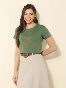 U.S. POLO ASSN. - Green Embellished Regular Fit T-Shirt