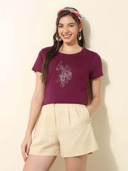 U.S. POLO ASSN. - Purple Embellished Regular Fit T-Shirt